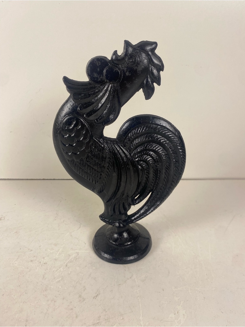 Vintage Black Metal Crowing Free Standing 2 Sided Rooster 8" Height